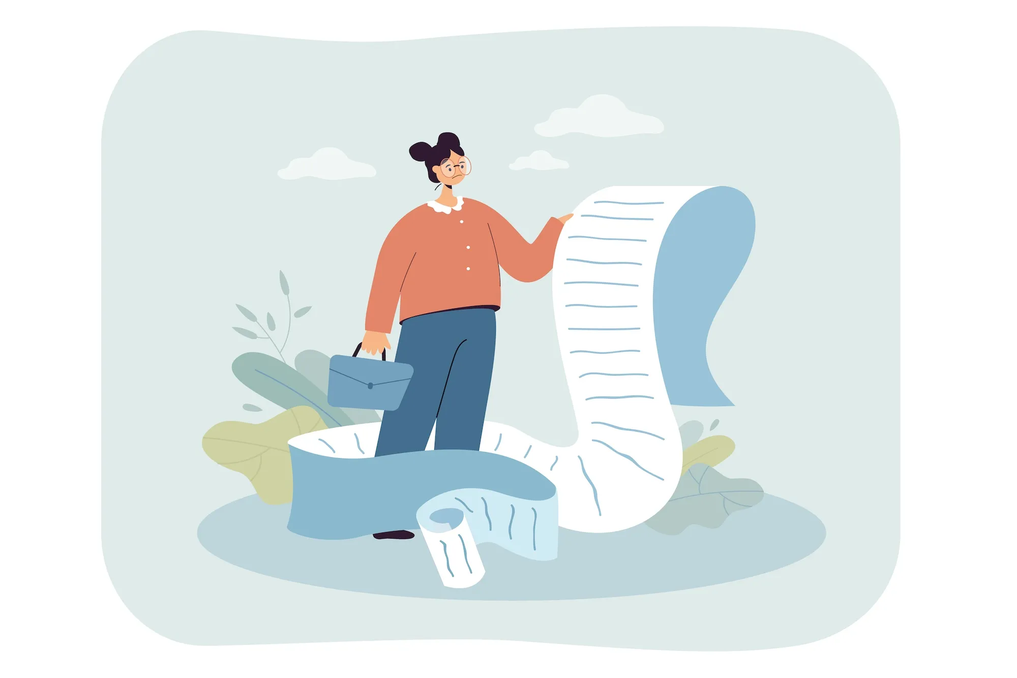 Upset Businesswoman Holding Long Checklist Or Payment Document